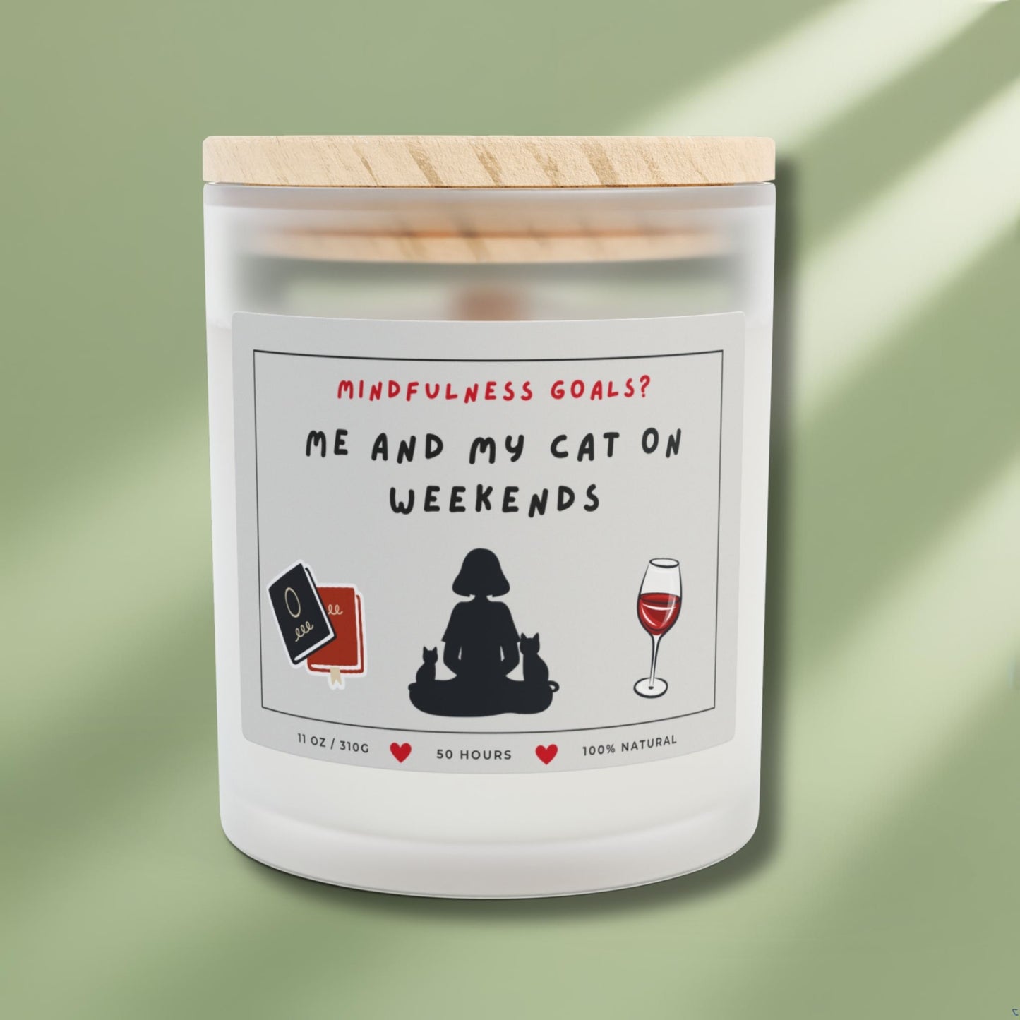 Frosted glass candle for mindful cat owner front side