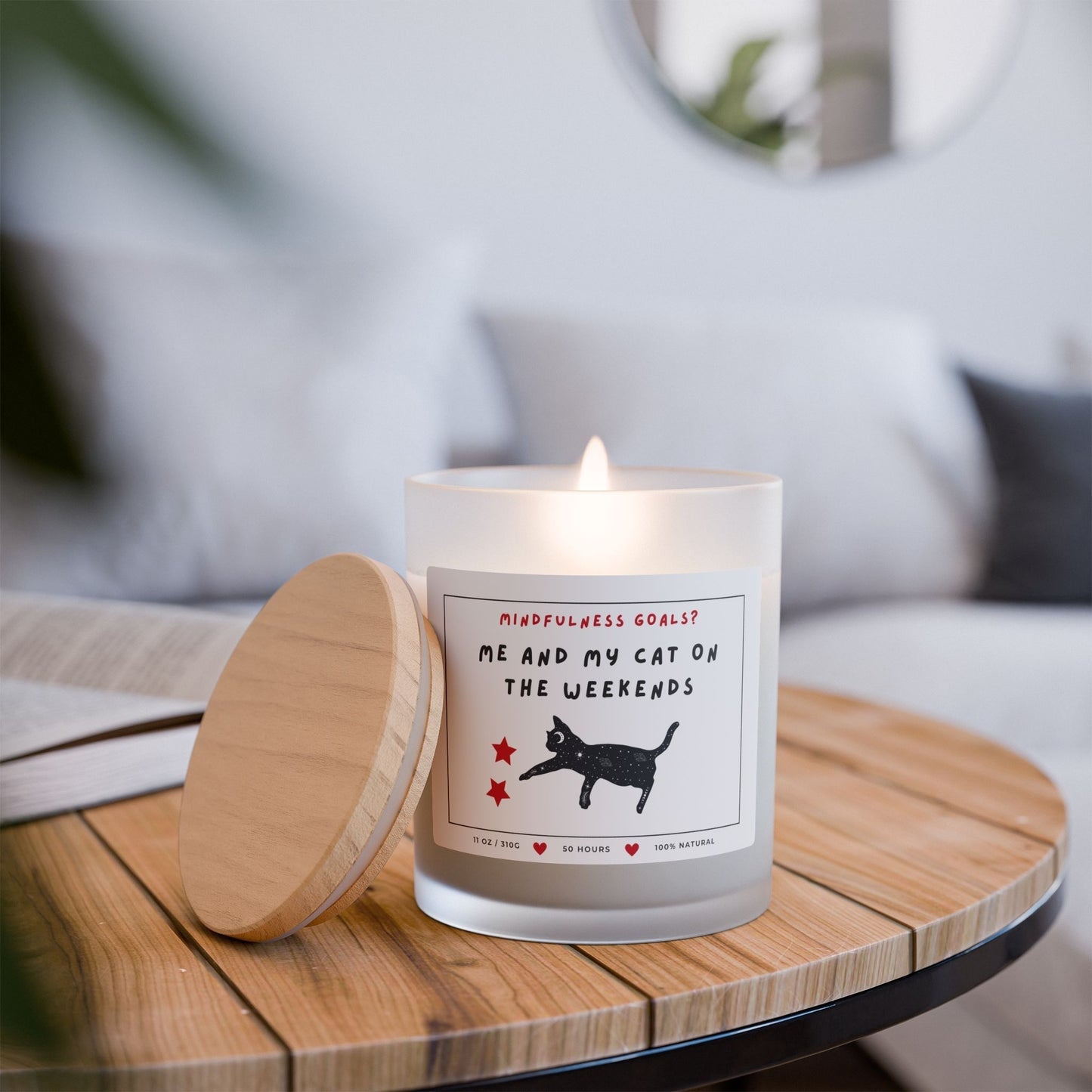 Cat lover candle for mindful weekend vibes