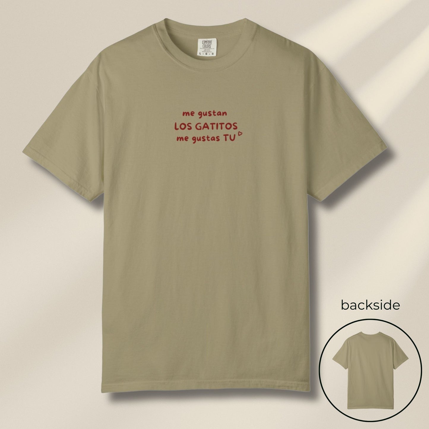 Front side of T-shirt with Spanish design for cat lovers