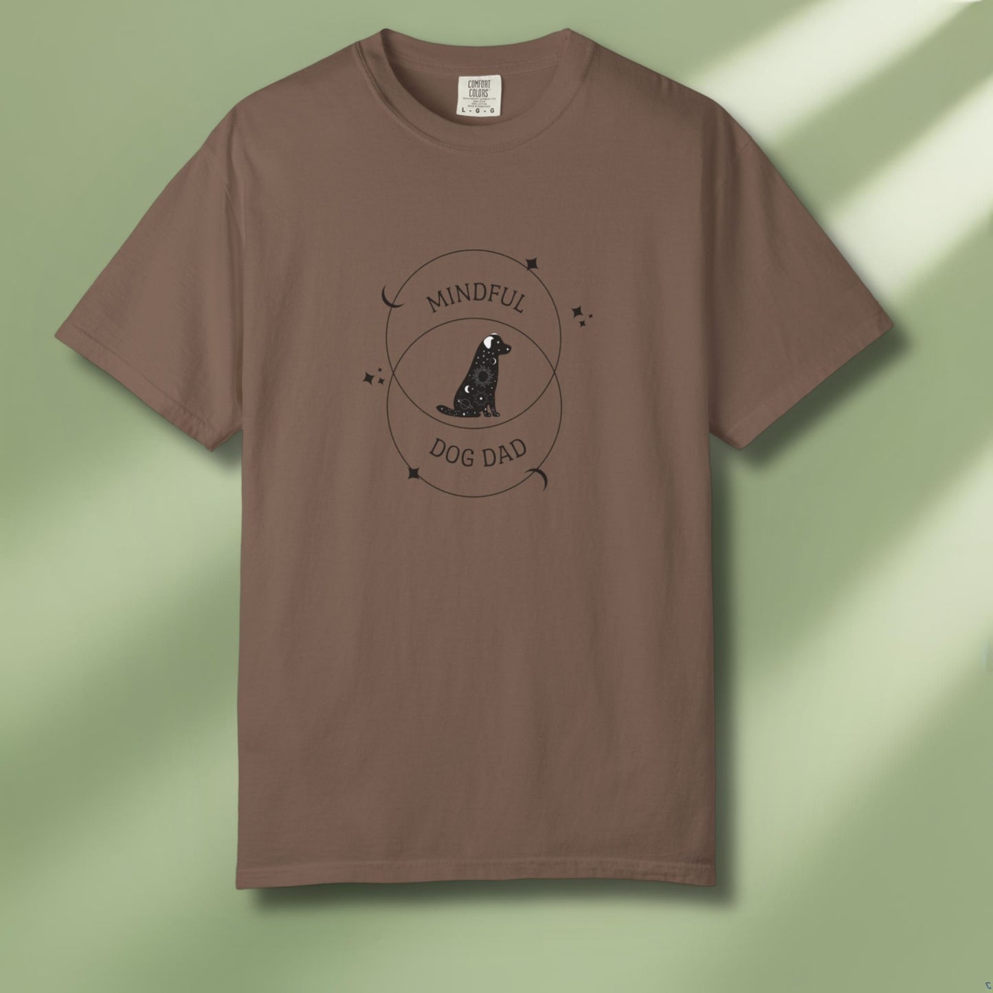 Mindful dog dad T-shirt close up