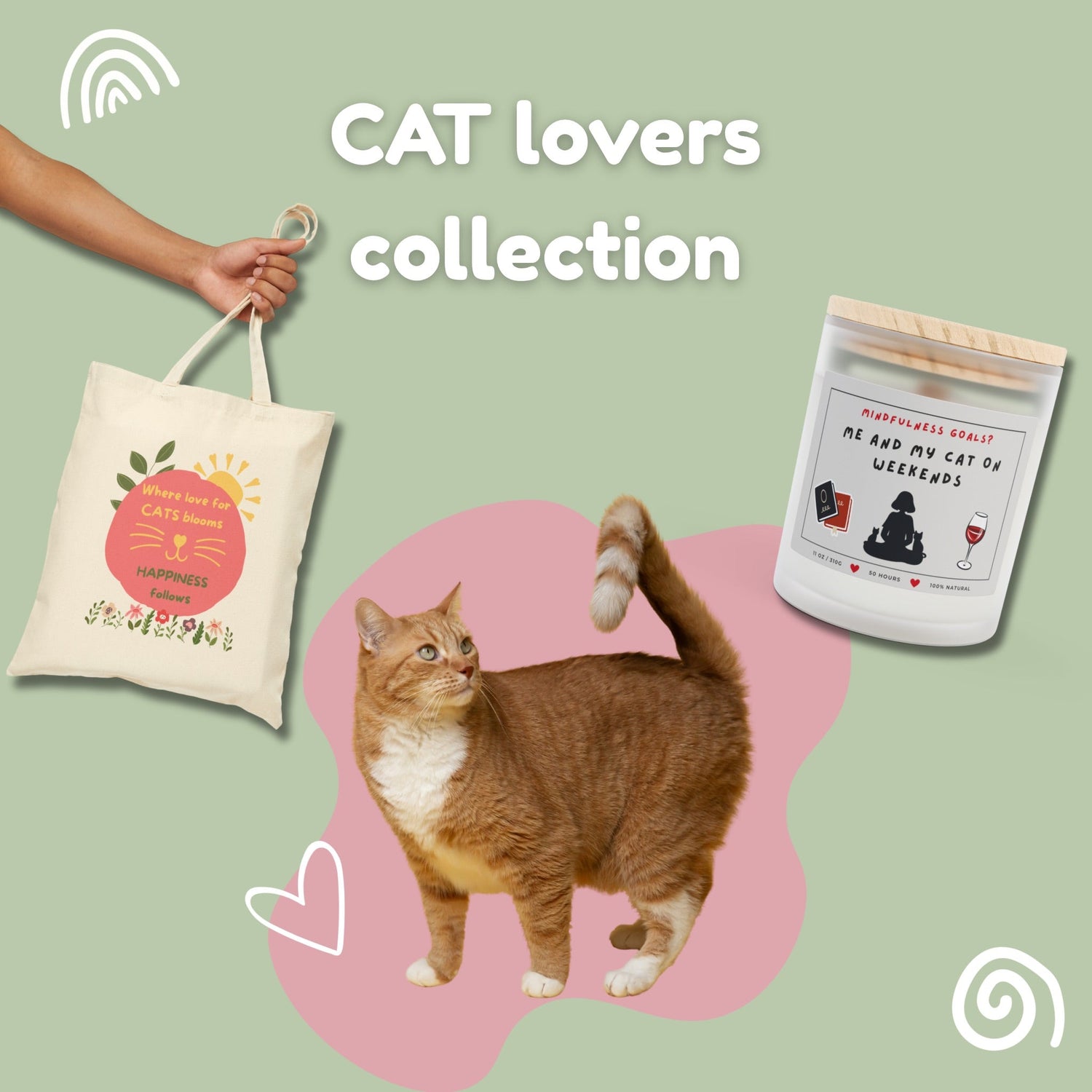 Cat lover collection with canvas bag and candle designed for cat lovers