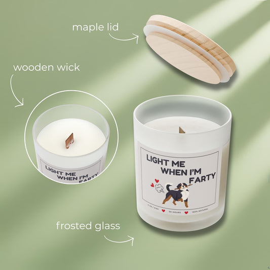 Dog lovers candle with  frosted glass and wooden wick