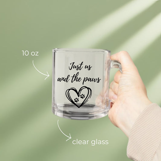 Glass mug with loving quote for pet couples close up