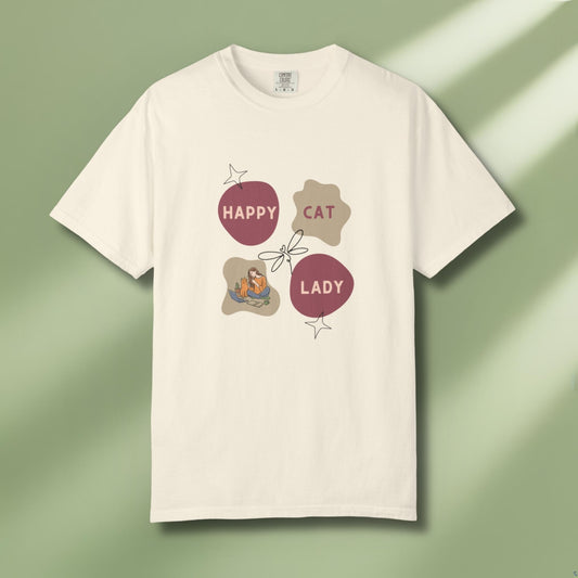 Happy cat lady cotton T-shirt for cat owners