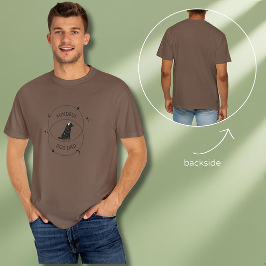 Mindful dog dad T-shirt on model